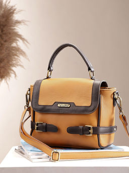 Celtic - Premium Tan Top Handle HandBag with Detachable Strap-Tan