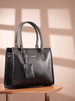 Celtic - Premium Leather Office Tote Bag with Detachable Strap-Black