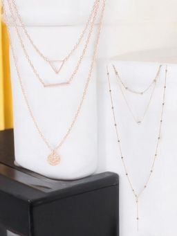 OOMPH - Women Gold Multi Layered Strand Heart Necklace Set of 2