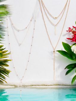 OOMPH - Women Gold Multi Strand Layered Heart Necklace Set of 2