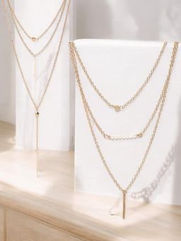 OOMPH - Women Gold Beads and Charm Multi Layer Necklace Set of 2