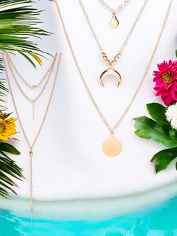 OOMPH - Women Gold Multi-Layer Multi Strand Horse Shoe Necklace Set of 2