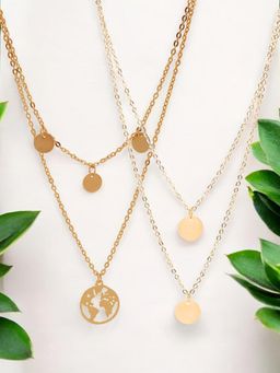 OOMPH - Women Gold Tone Link Chain Multi Layer Necklace Set of 2