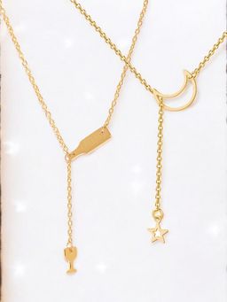 OOMPH - Women Gold Tone Star Moon and Wine Glass Lariat Necklace Set of 2