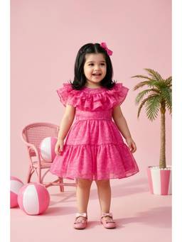 TINY GIRL - Barbie Ruffled Brand Name Printed Tiered Dress