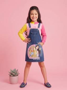 TINY GIRL - Denim Barbie Characters Printed Dungaree
