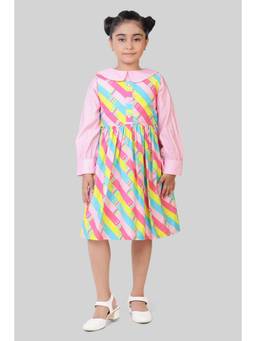TINY GIRL - Barbie Pink Long Sleeve Collared Dress with Top
