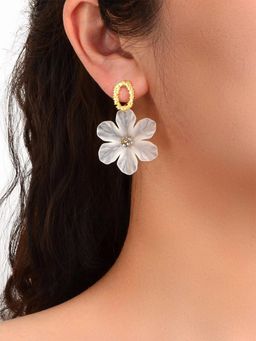 Yellow Chimes - White and Gold Plated Floral Drop Earrings