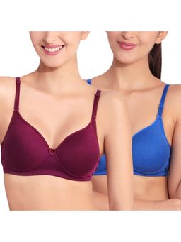 Floret - Pack of 2 Solid Non-Wired Heavily Padded Push-Up Bra - Multi-Color