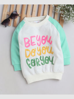 Bumzee - White & Green Girls Full Sleeves Sweatshirt