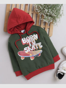 Bumzee - Dark Green Boys Full Sleeves Hooded Sweatshirt