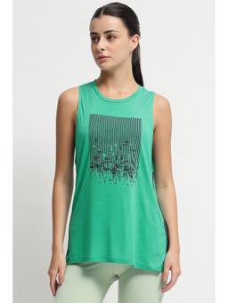 Reebok - Green Printed Round Neck Tank Top