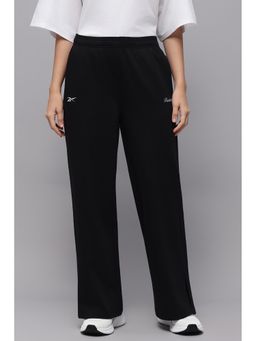 Reebok - Black Solid/Plain Mid Waist Track Pant