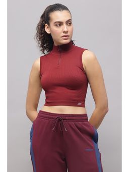 Reebok - Maroon Textured High Neck Tank Top