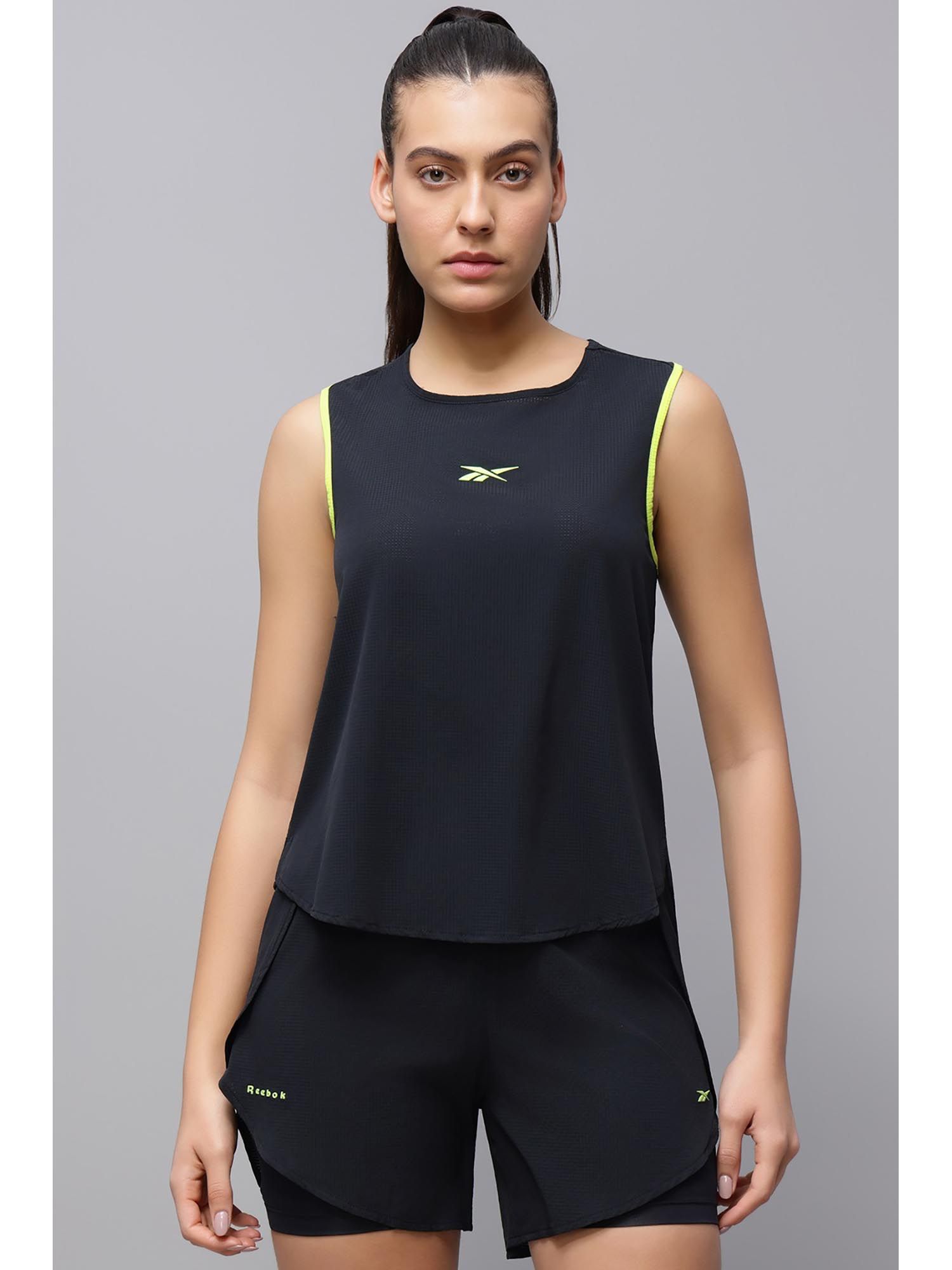 Black Solid/Plain Round Neck Tank Top-image-5