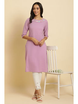 W - Purple Solid Kurta