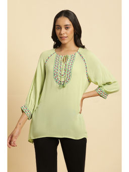 W - Green Embroidered Top