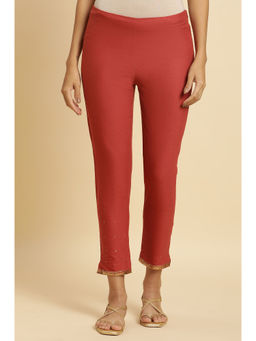 W - Red Solid Slim Pant