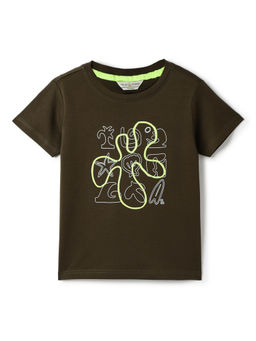 Tales & Stories - Boys Olive Printed Cotton T-Shirt