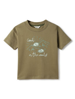 Tales & Stories - Boys Olive Printed Cotton T-Shirt