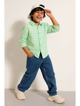 Tales & Stories - Boys Green Checks Cotton Shirt