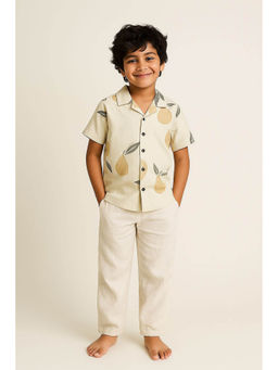 Tales & Stories - Boys Beige Printed Oversized Cotton Shirt
