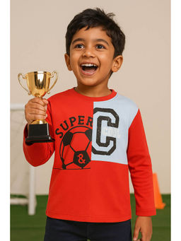 Tales & Stories - Boys Red Printed Cotton T-Shirt