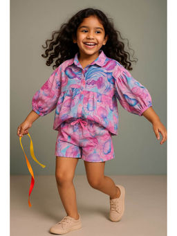 Tales & Stories - Girls Pink Viscose Printed Shirt