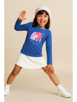 Tales & Stories - Girls Blue Cotton Printed T-Shirt