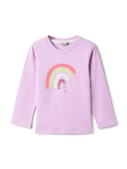Tales & Stories - Girls Lavender Cotton Printed T-Shirt