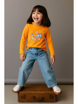 Tales & Stories - Girls Orange Cotton Printed T-Shirt