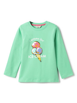 Tales & Stories - Girls Green Cotton Printed T-Shirt