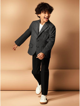 Tales & Stories - Boys Black Viscose Stripes Blazer