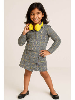 Tales & Stories - Girls Black Cotton Check Top and Skirt