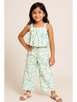 Tales & Stories - Girls Green Printed Viscose Top and Pant