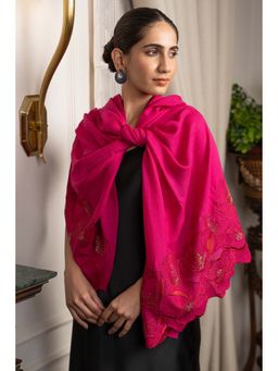 MAULI CASHMERE - Poppy Affair Embroidered Wool Silk Stole