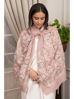 MAULI CASHMERE - Floral Crest Embroidered Wool Silk Stole