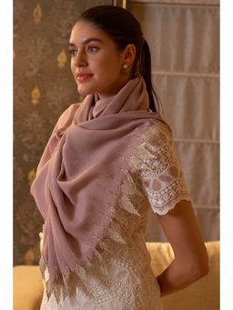 MAULI CASHMERE - Leafy Sparkle Embroidered Wool Silk Stole