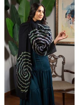 MAULI CASHMERE - Twilight Shimmer Embroidered Wool Silk Stole