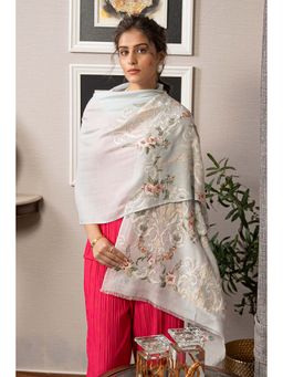 MAULI CASHMERE - Victorian Love Embroidered Wool Silk Stole