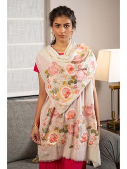 MAULI CASHMERE - Botanical Floral Embroidered Wool Silk Stole