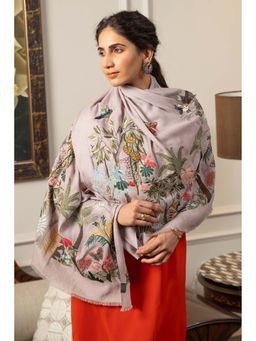 MAULI CASHMERE - Tropical Jungle Embroidered Wool Silk Stole