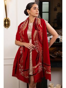 MAULI CASHMERE - Leafy Affair Embroidered Wool Silk Stole