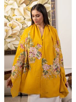 MAULI CASHMERE - Symphony Bloom Embroidered Fine Merino Wool Stole
