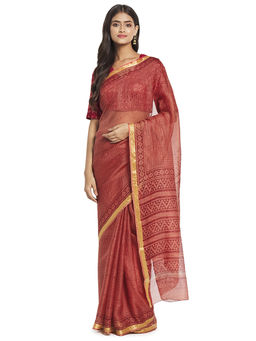 Fabindia - Maroon Dabu Silk Saree
