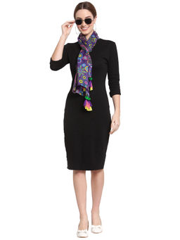 Anekaant - Purple & Multi Mandala Design Printed Cotton Scarf with Tassels