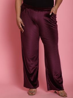 theRebelinme - Plus Size Womens Plum Solid Color Party Wear Trousers