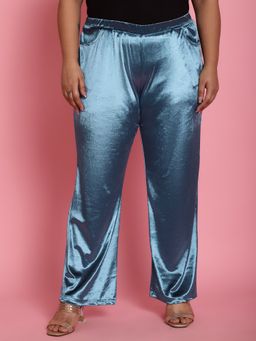 theRebelinme - Plus Size Womens Blue Solid Color Party Wear Trousers