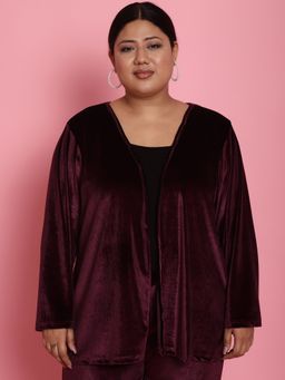 theRebelinme - Plus Size Womens Plum Solid Color Open Front Shrug