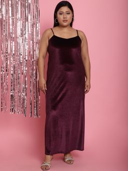 theRebelinme - Plus Size Womens Plum Solid Color Velvet Maxi Dress
